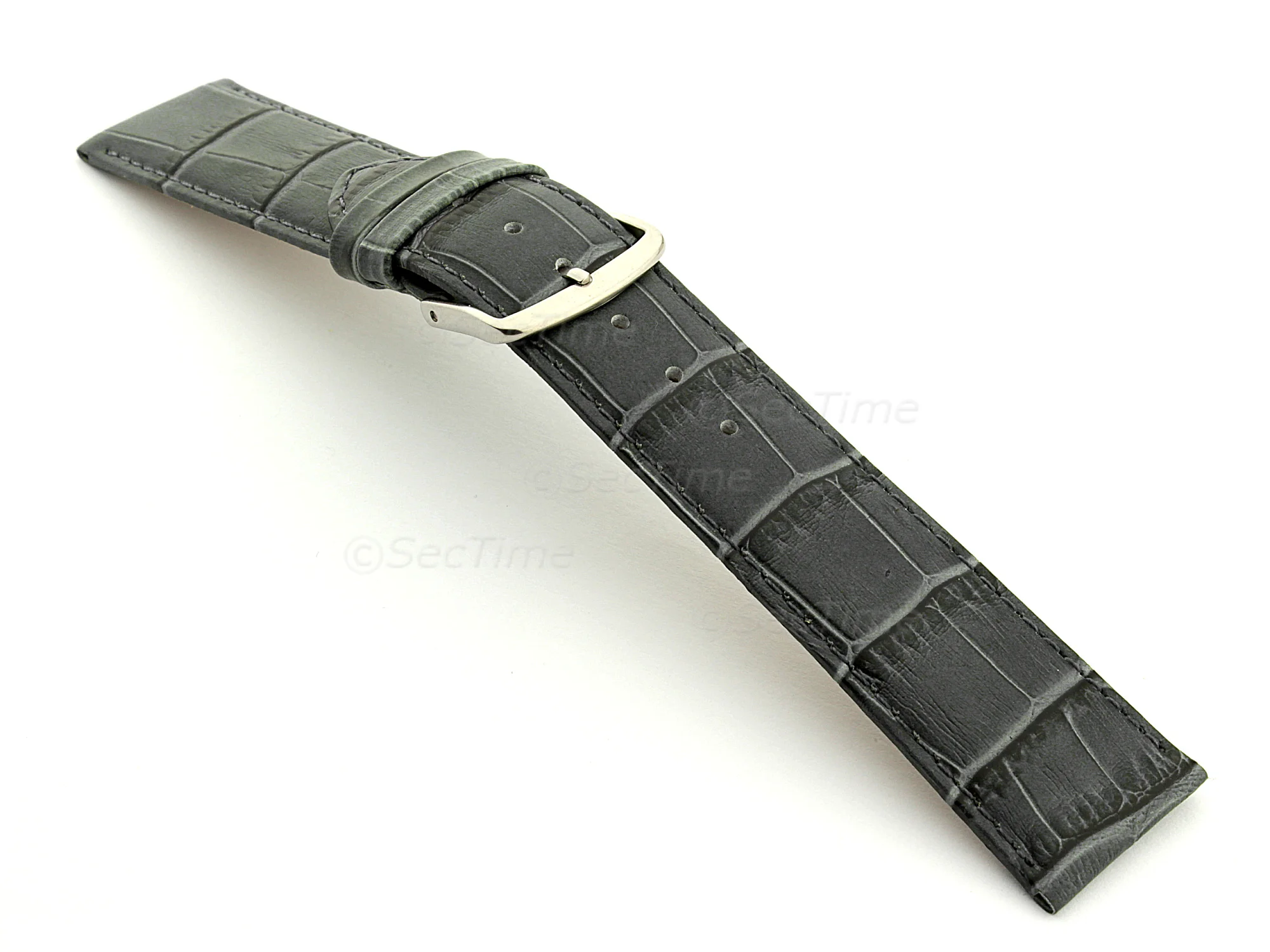 (image for) 22mm/18mm Leather Watch Strap Croco Louisiana Dark Grey