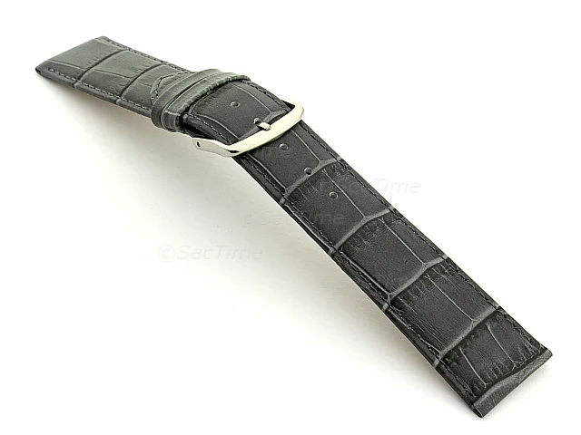 (image for) 22mm/18mm Leather Watch Strap Croco Louisiana Dark Grey