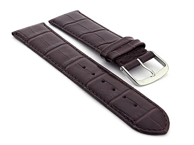 (image for) 22mm/18mm Leather Watch Strap Croco Louisiana Chocolate Brown (1)