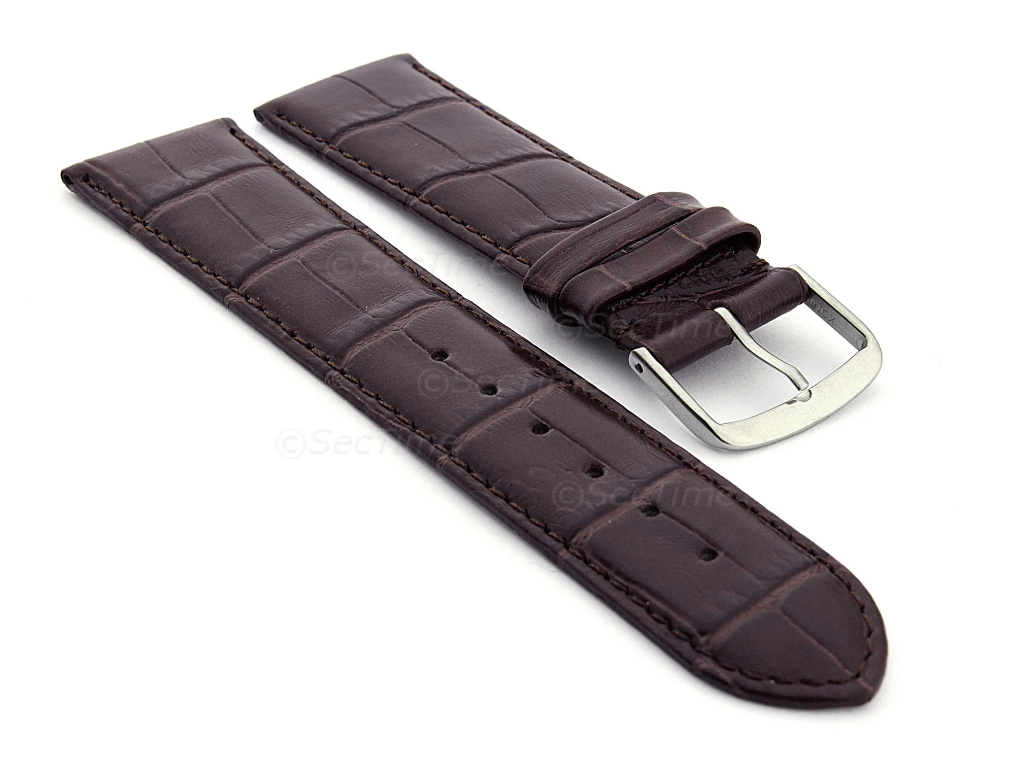 (image for) 22mm/18mm Leather Watch Strap Croco Louisiana Chocolate Brown (1)