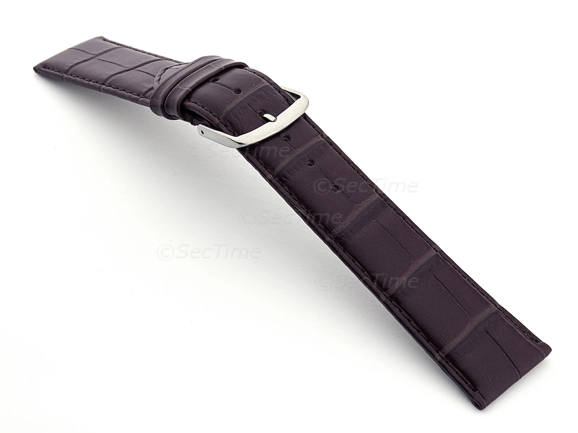 (image for) 22mm/18mm Leather Watch Strap Croco Louisiana Chocolate Brown