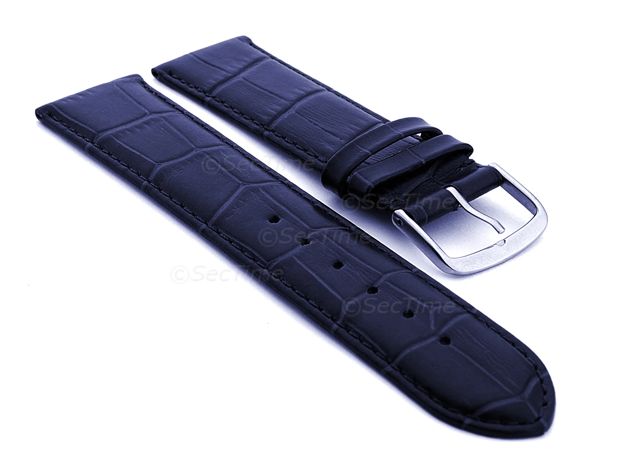 (image for) Leather Watch Strap Croco Louisiana Navy Blue 17mm (1)