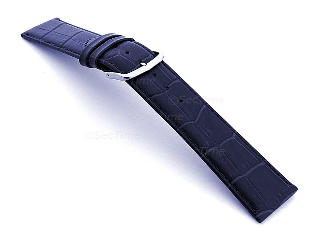 (image for) Leather Watch Strap Croco Louisiana Navy Blue 17mm