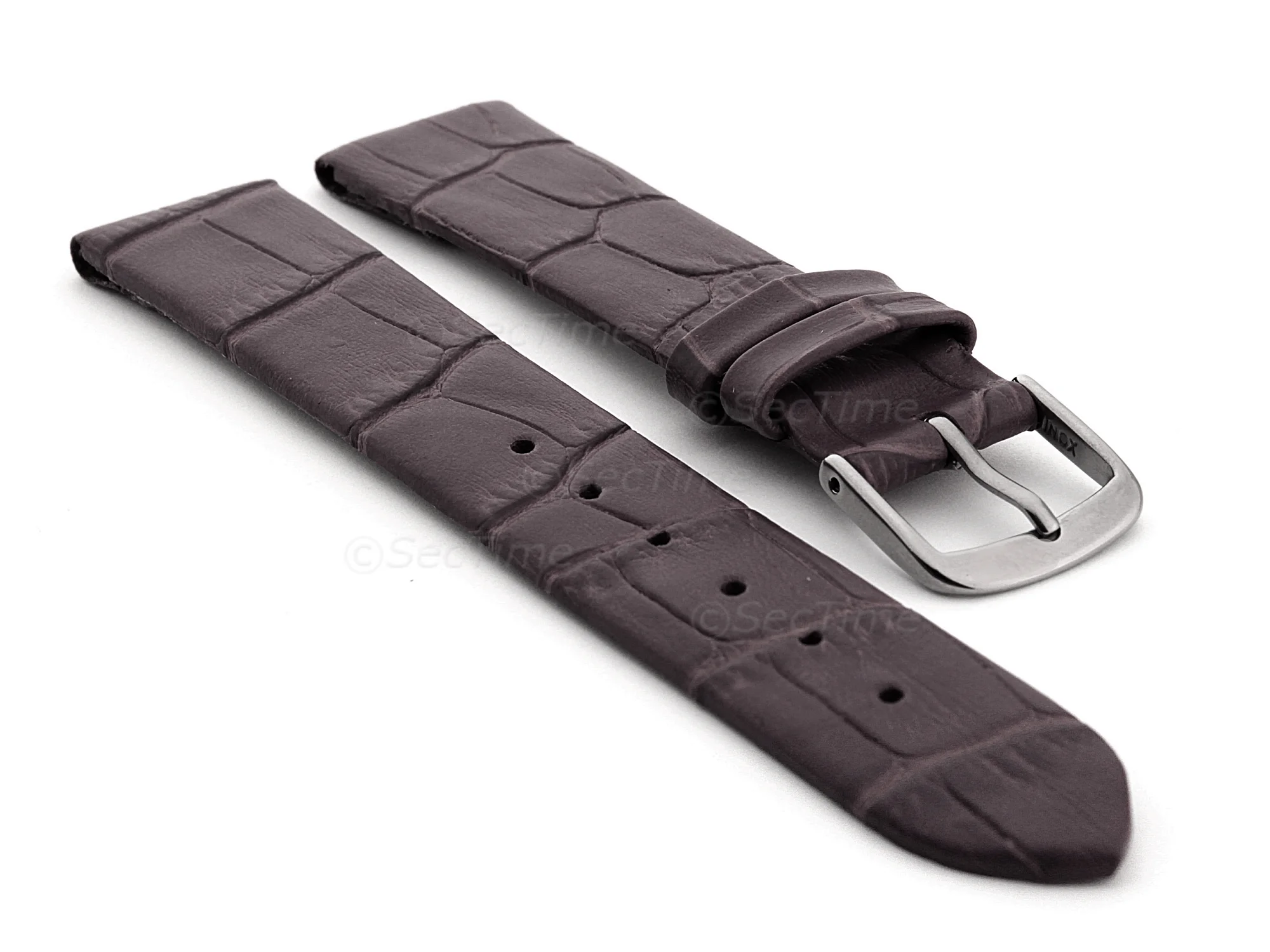 (image for) Open Ended Watch Strap Croco EM - Leather Chocolate Brown 20mm