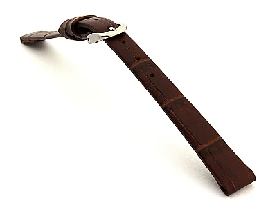 (image for) Open Ended Watch Strap Croco ES - Leather Dark Brown 10mm (1)