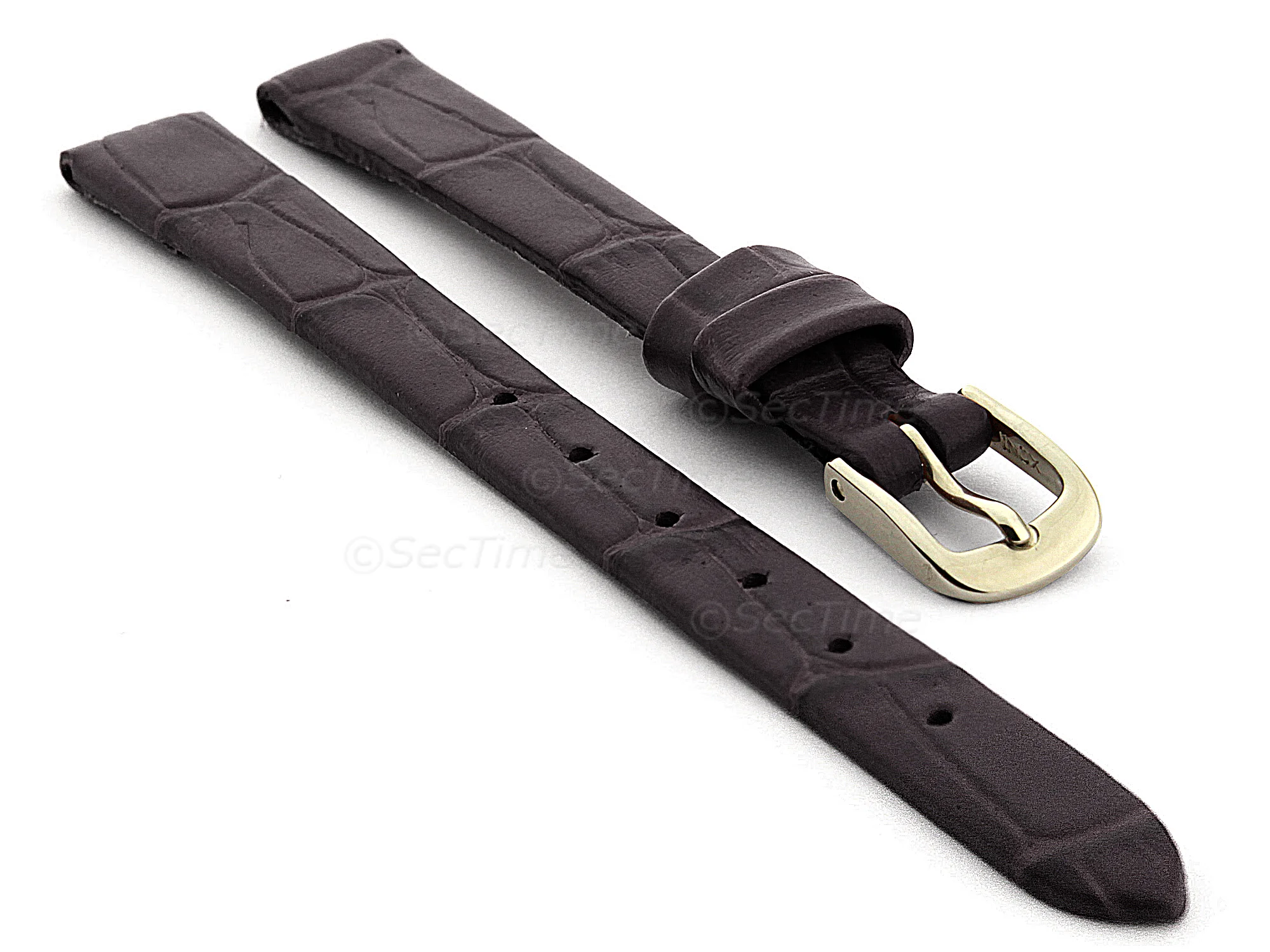 (image for) Open Ended Watch Strap Croco ES - Leather Chocolate Brown 10mm