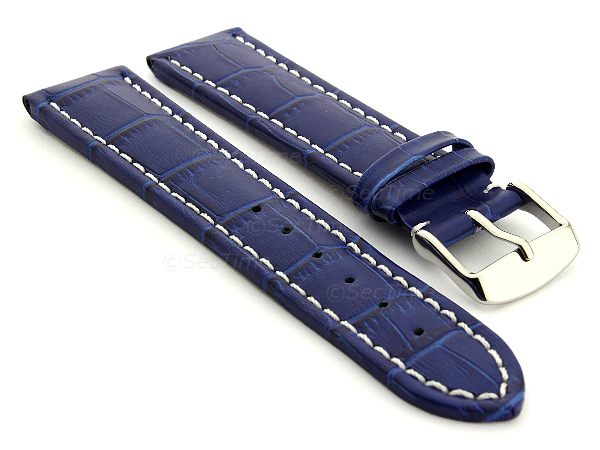 (image for) Leather Watch Strap CROCO RM Blue/White 18mm