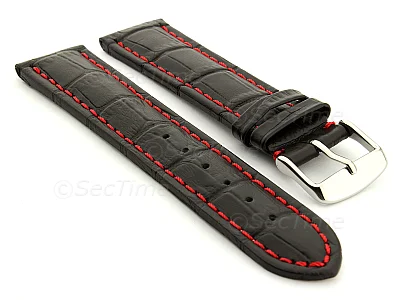 (image for) Leather Watch Strap CROCO RM Black/Red 22mm