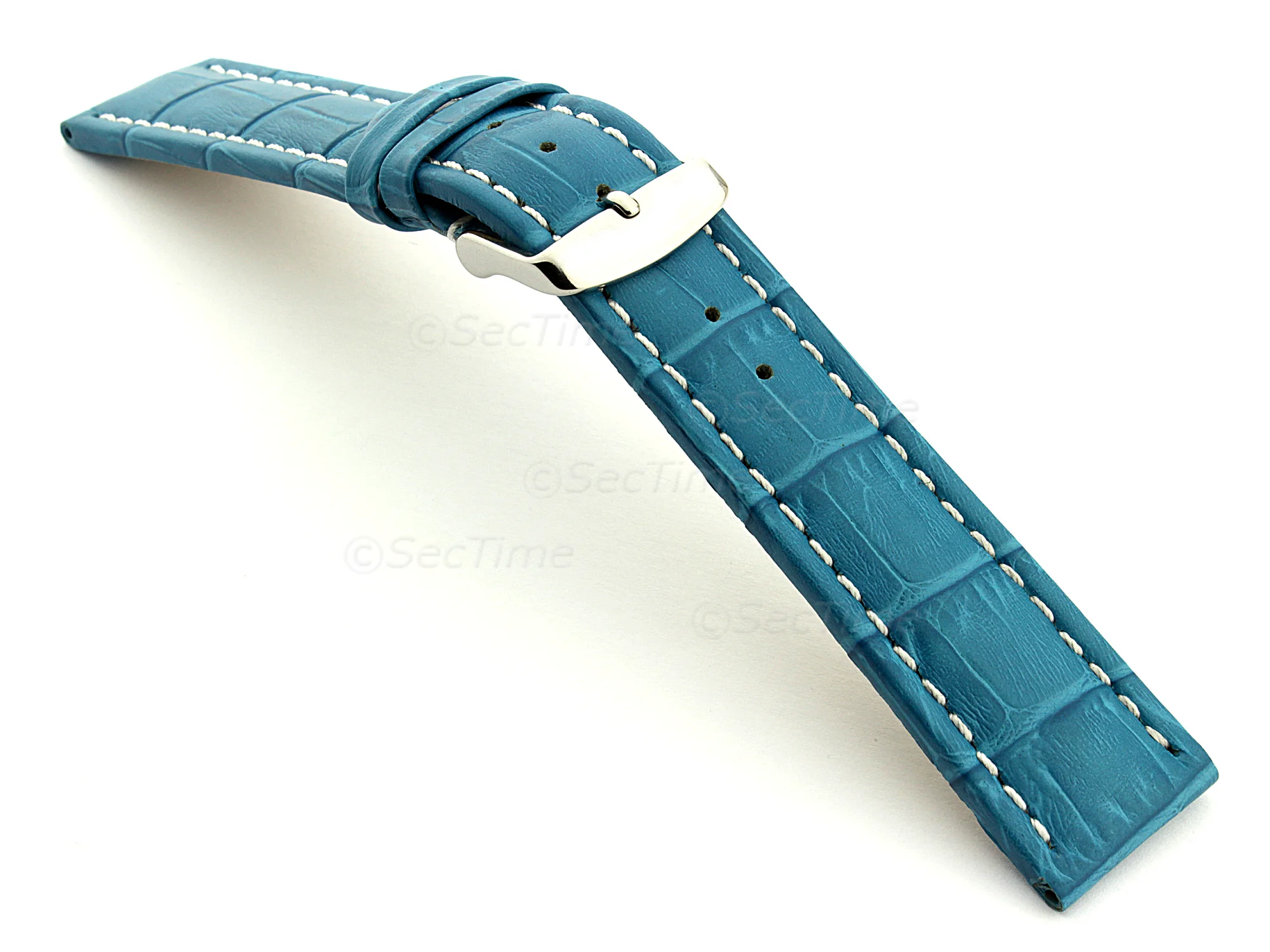 (image for) Leather Watch Strap CROCO RM Turquoise / White 18mm (1)