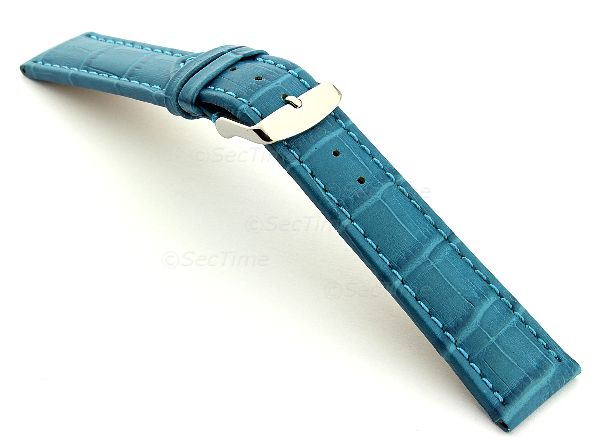 (image for) Leather Watch Strap CROCO RM Turquoise / Turquoise 20mm (1)
