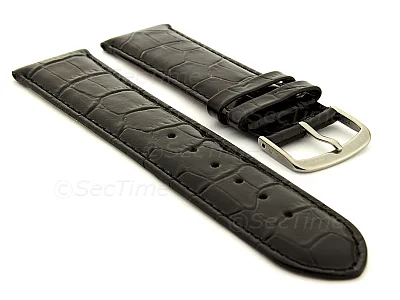 (image for) Glossy Leather Watch Strap Croco Spec WM Black 26mm