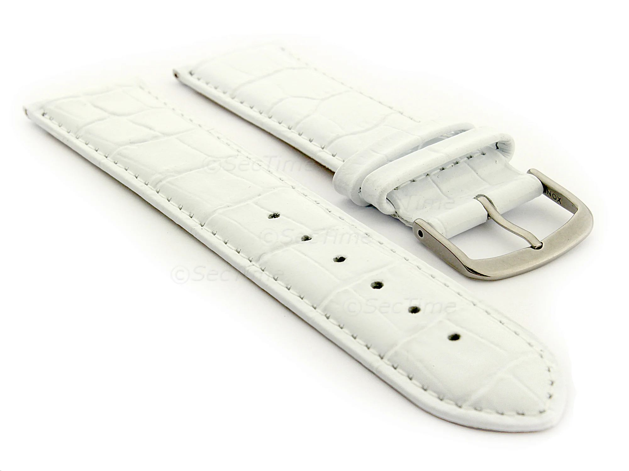 (image for) Glossy Leather Watch Strap Croco Spec WM White 16mm