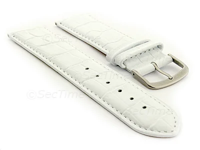 (image for) Glossy Leather Watch Strap Croco Spec WM White 24mm