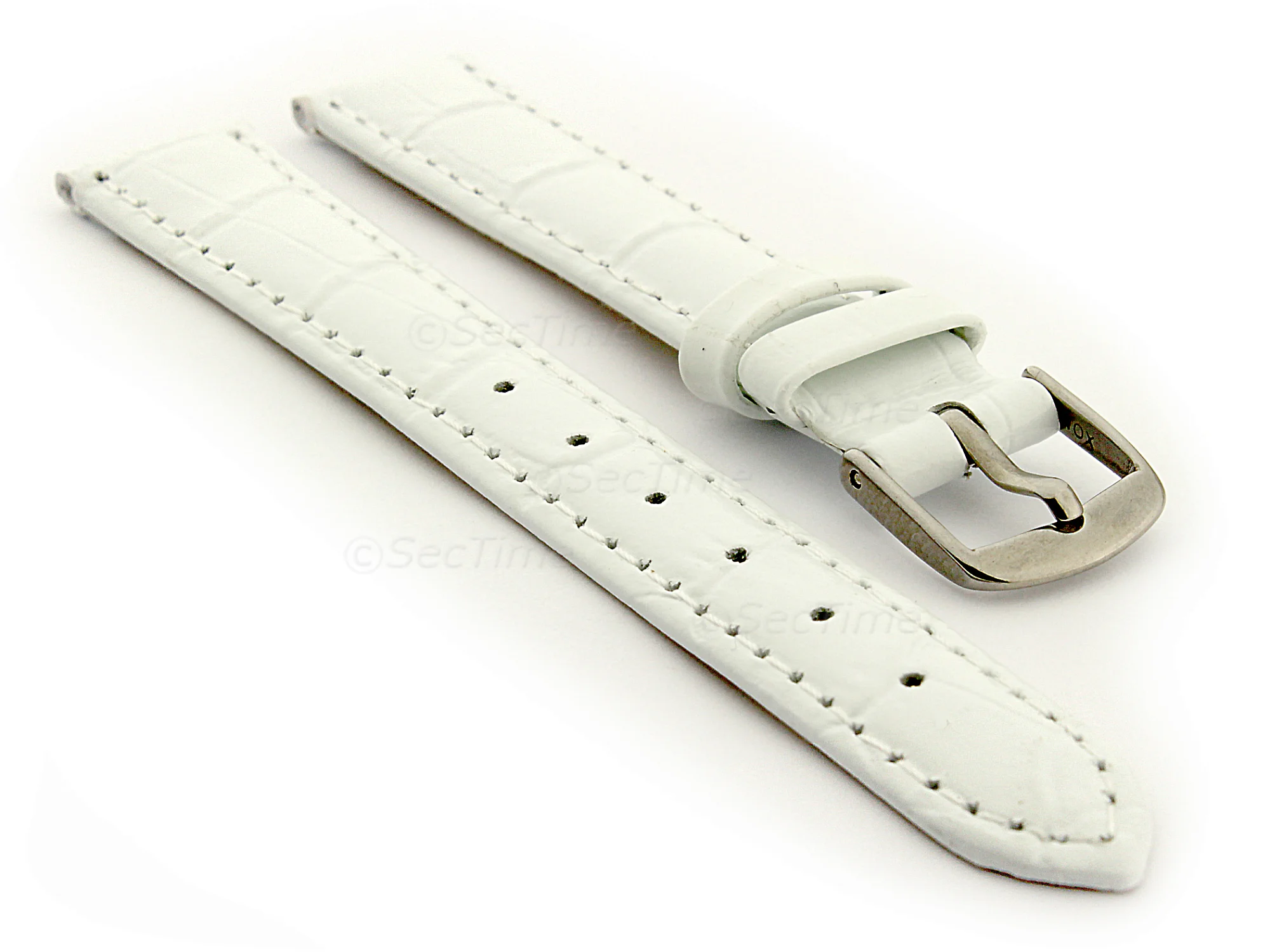 (image for) Glossy Leather Watch Strap Croco Spec WS White 10mm