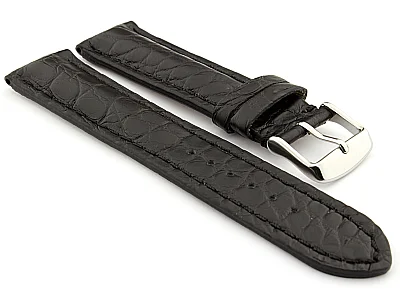 (image for) Genuine Crocodile Leather Watch Strap Band Mississippi Black/Black 22mm (1)
