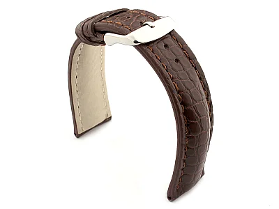(image for) Genuine Crocodile Leather Watch Strap Band Mississippi Dark Brown/Brown 20mm