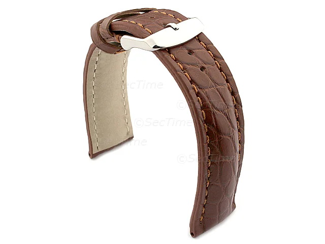 (image for) Genuine Crocodile Leather Watch Strap Band Mississippi Brown/Brown 24mm