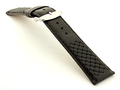 (image for) Elegant Cross Stitched Leather Watch Strap Black 20mm (2)