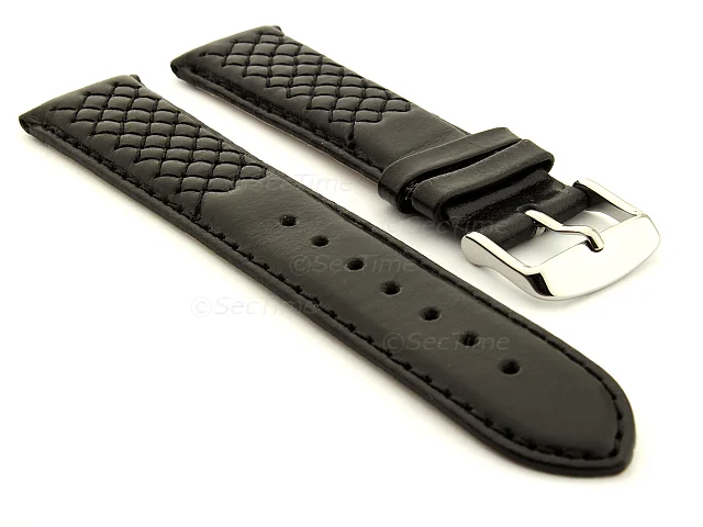 (image for) Elegant Cross Stitched Leather Watch Strap Black 20mm