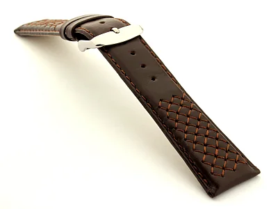(image for) Elegant Cross Stitched Leather Watch Strap Dark Brown 20mm (2)