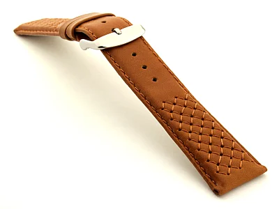 (image for) Elegant Cross Stitched Leather Watch Strap Brown 20mm (2)