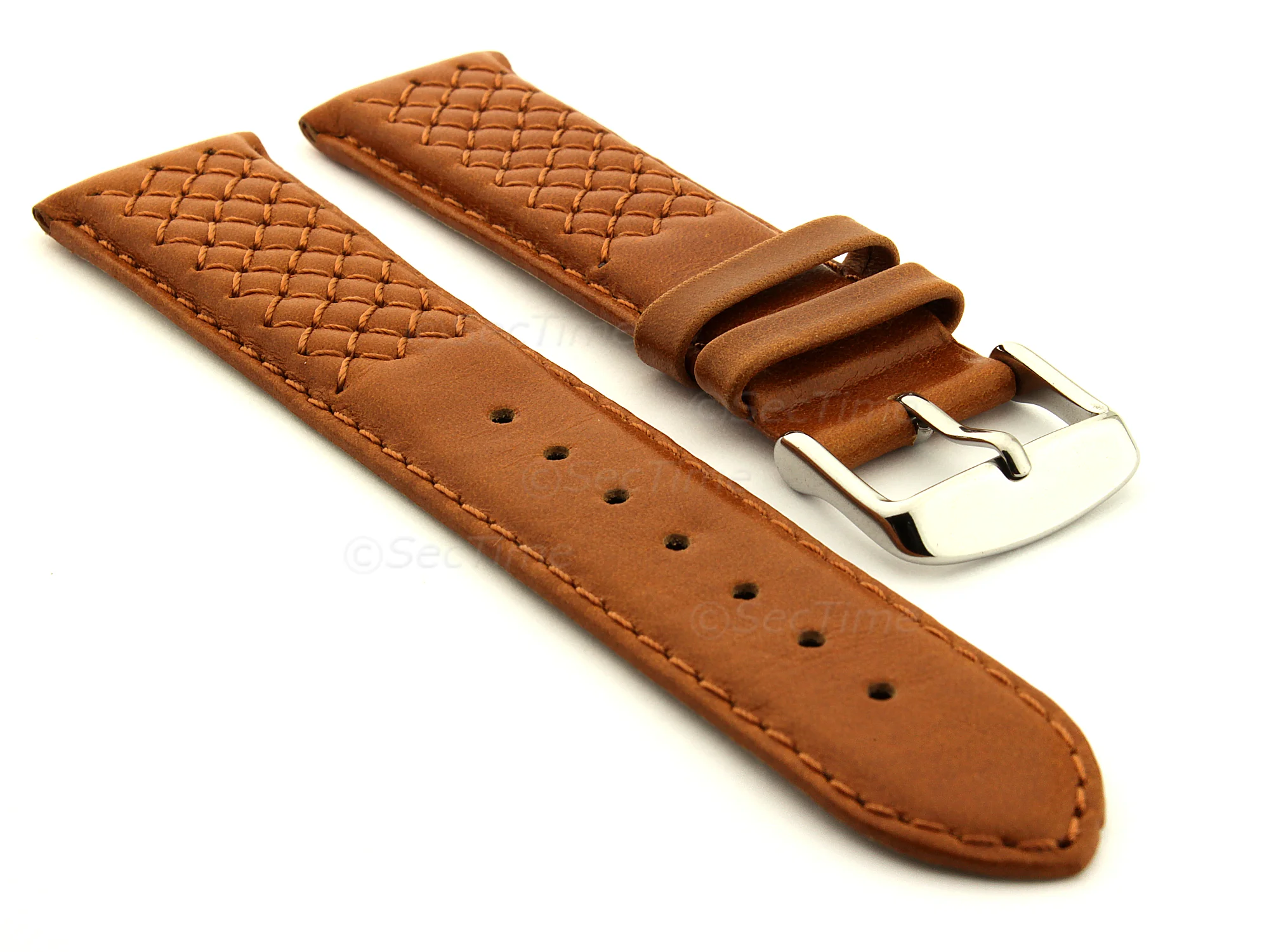 (image for) Elegant Cross Stitched Leather Watch Strap Brown 20mm