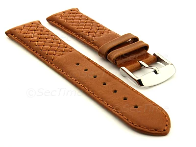 (image for) Elegant Cross Stitched Leather Watch Strap Brown 18mm