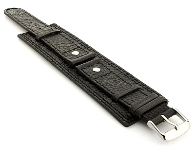 (image for) Leather Watch Band with Wrist Cuff Dakar Black 20mm (1)
