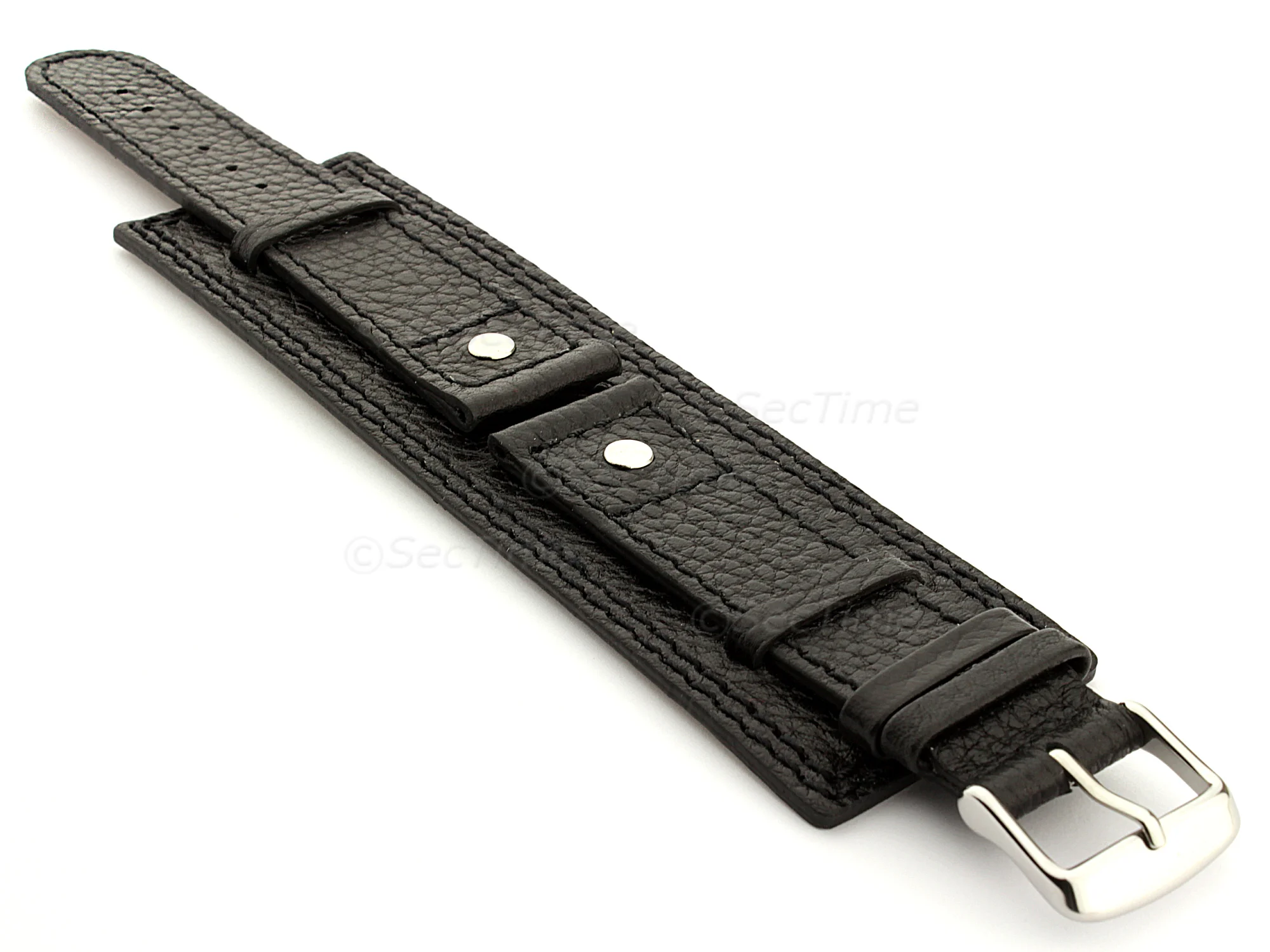 (image for) Leather Watch Band with Wrist Cuff Dakar Black 20mm (1)