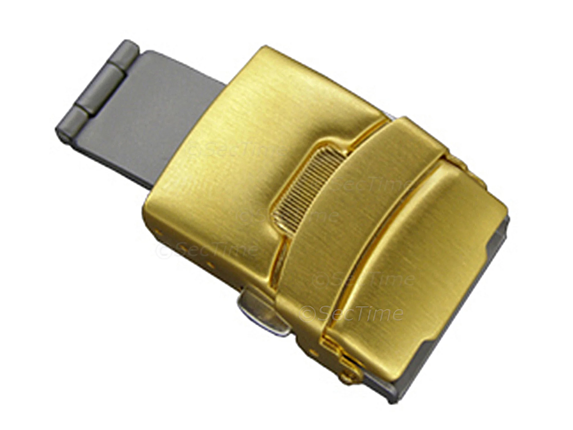 (image for) Brushed Yellow Gold-Coloured Stainless Steel Watch Strap Deployant Clasp 16mm