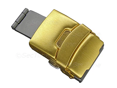 (image for) Brushed Yellow Gold-Coloured Stainless Steel Watch Strap Deployant Clasp 18mm