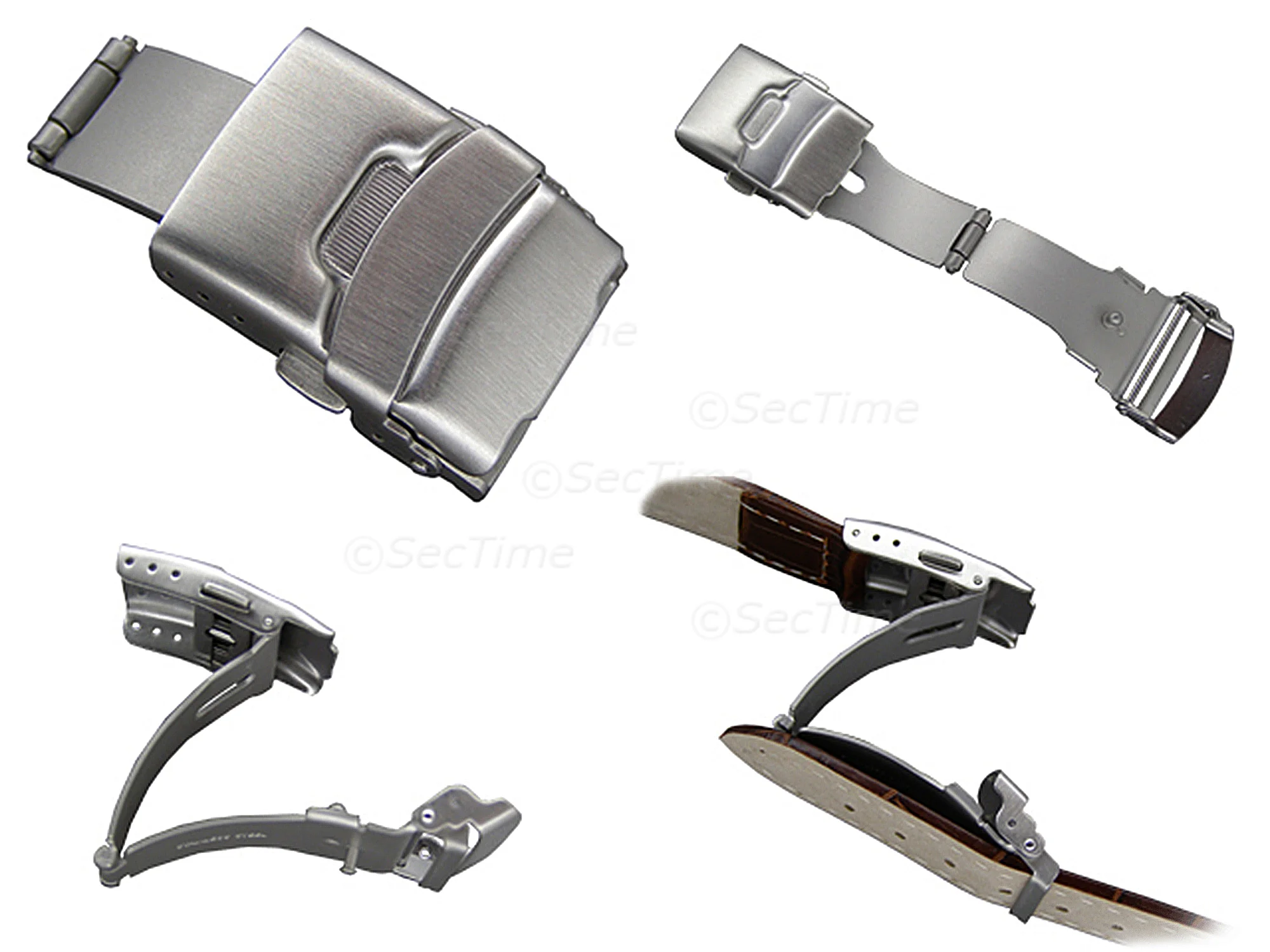 (image for) Brushed Silver-Coloured Titanium Watch Strap Deployant Clasp 24mm (1)
