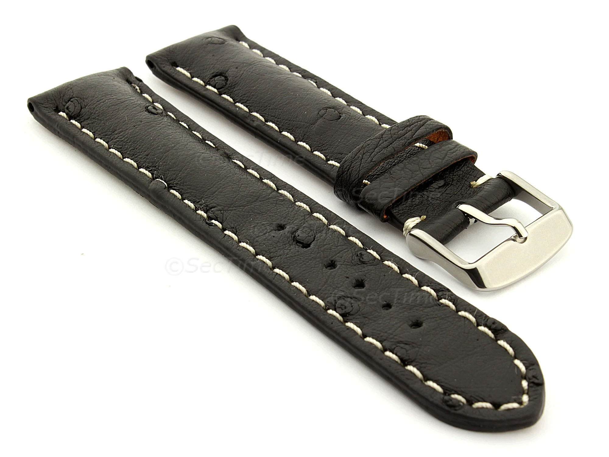 (image for) Ostrich Leather Watch Strap EMU Black 22mm