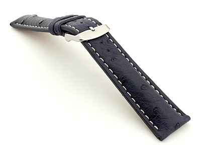 (image for) Ostrich Leather Watch Strap EMU Navy Blue 20mm (1)