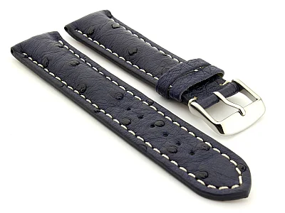 (image for) Ostrich Leather Watch Strap EMU Navy Blue 18mm