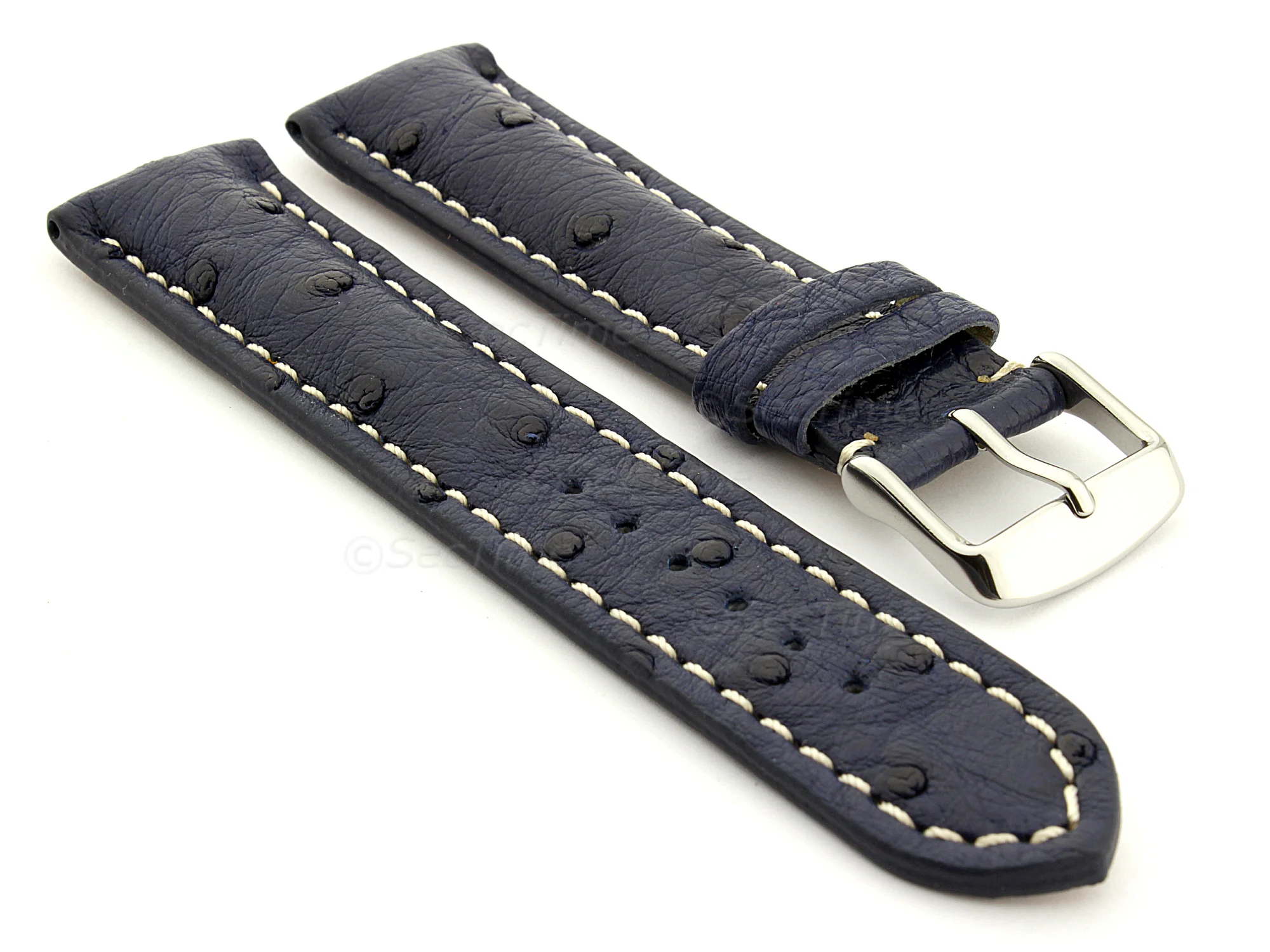 (image for) Ostrich Leather Watch Strap EMU Navy Blue 20mm