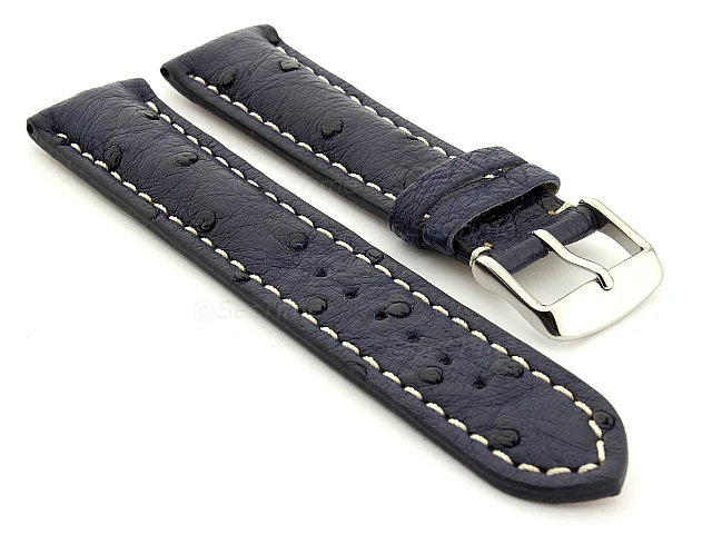 (image for) Ostrich Leather Watch Strap EMU Navy Blue 20mm