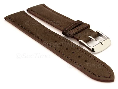 (image for) Genuine Nubuck Leather Watch Strap Band Evosa Dark Brown 24mm