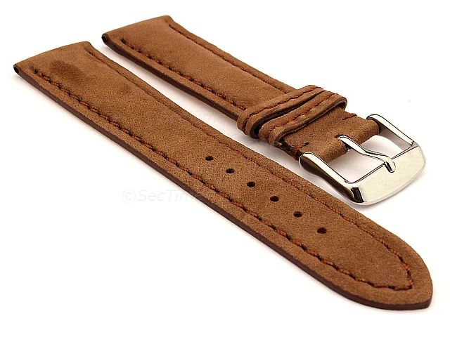 (image for) Genuine Nubuck Leather Watch Strap Band Evosa Brown 24mm