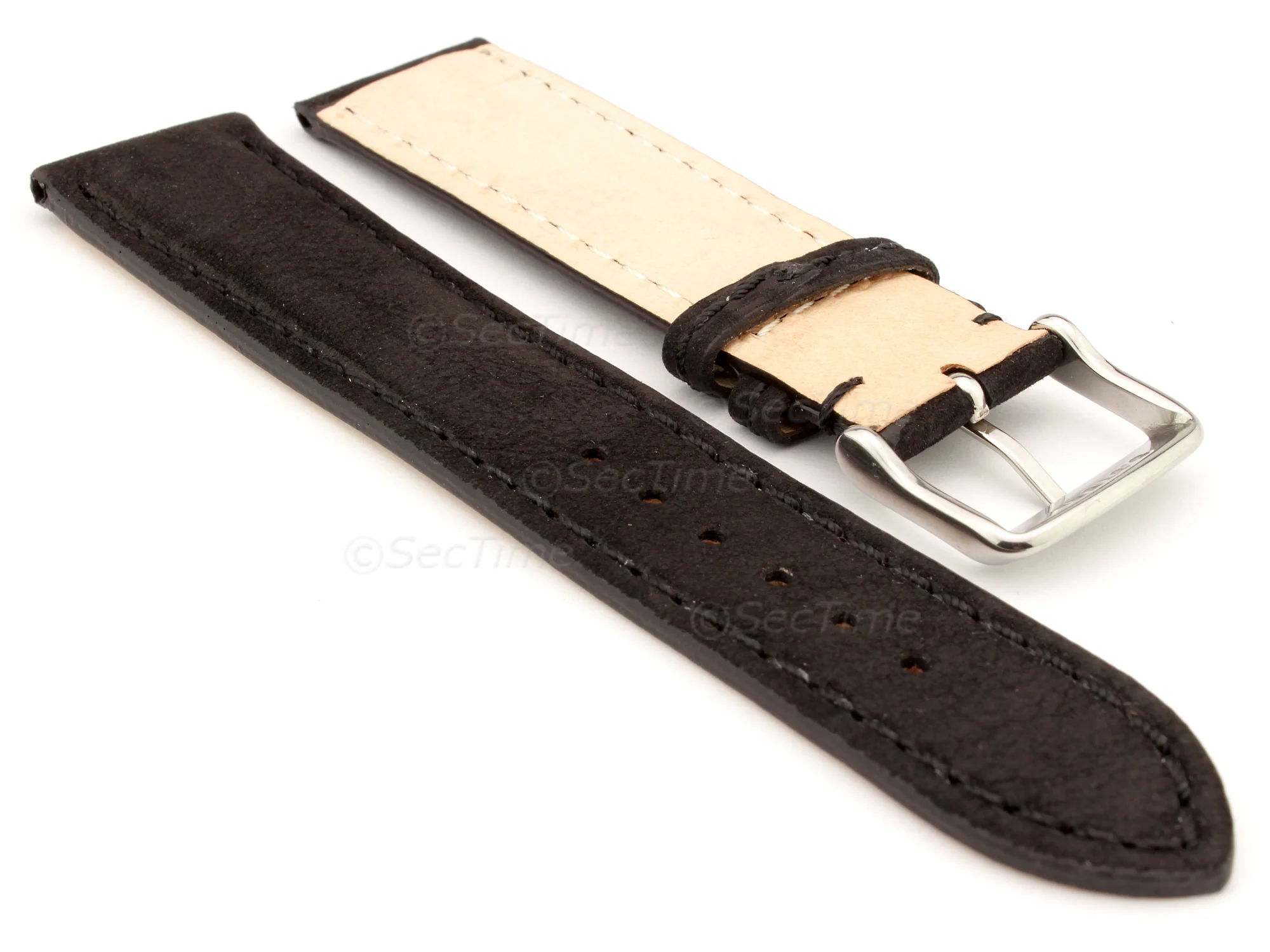(image for) Genuine Nubuck Leather Watch Strap Band Evosa Black 22mm (1)