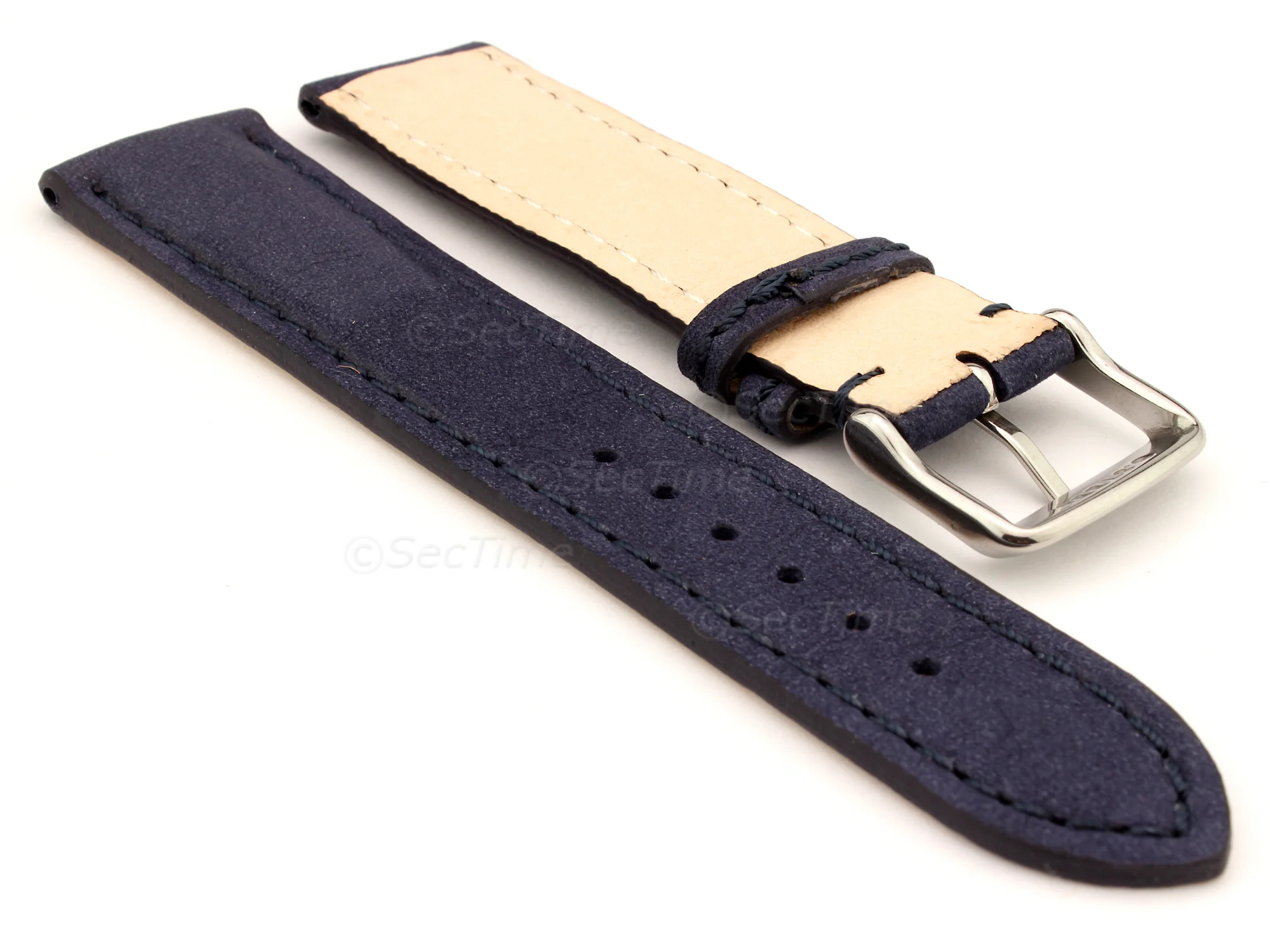 (image for) Genuine Nubuck Leather Watch Strap Band Evosa Navy Blue 18mm (1)
