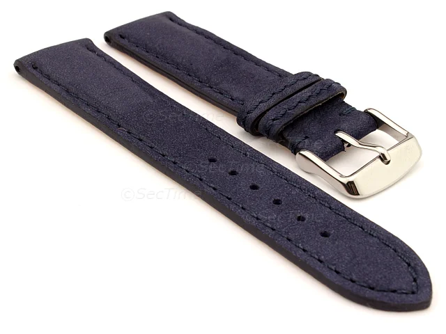 (image for) Genuine Nubuck Leather Watch Strap Band Evosa Navy Blue 18mm