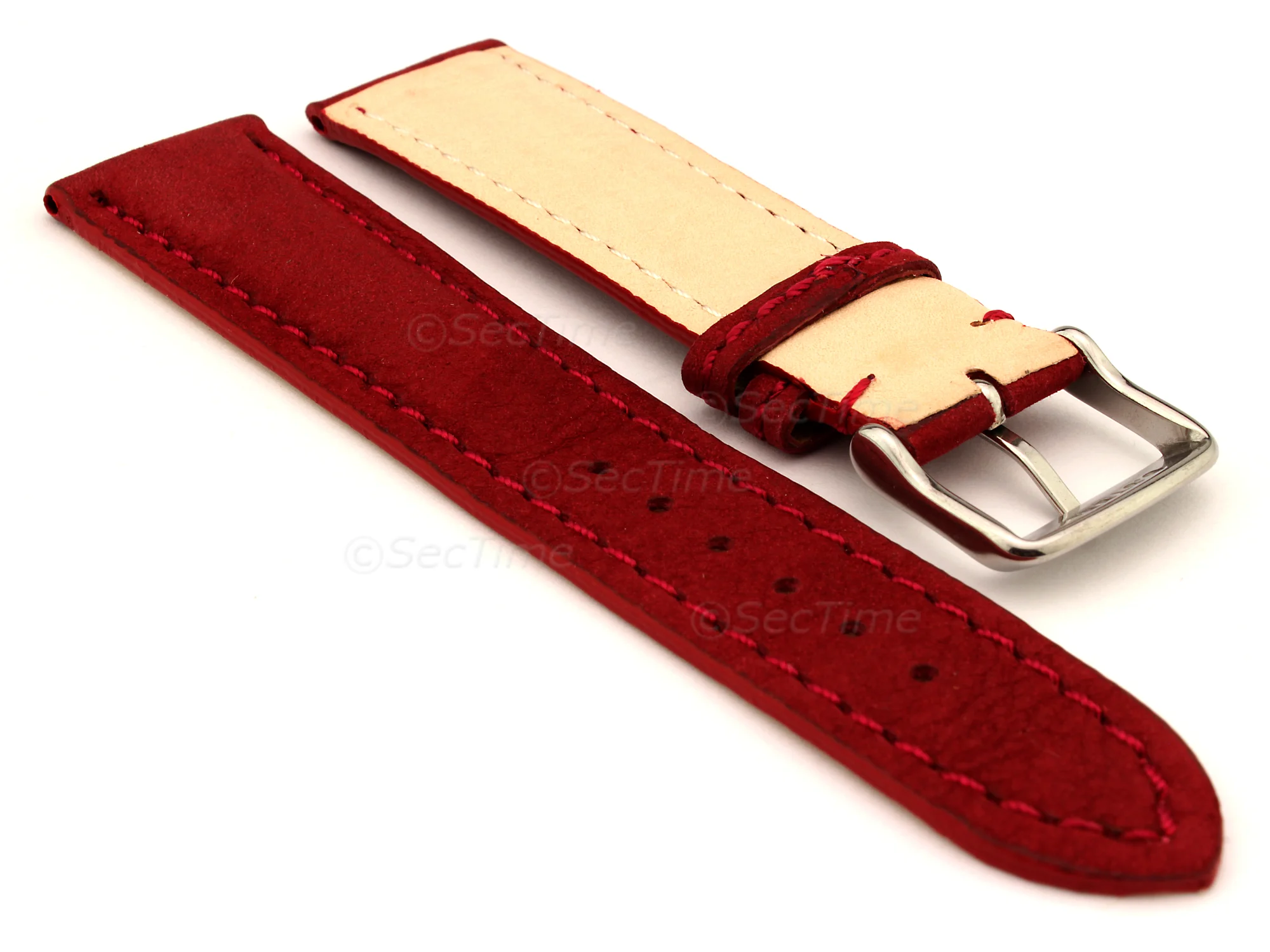(image for) Genuine Nubuck Leather Watch Strap Band Evosa Maroon 20mm (1)