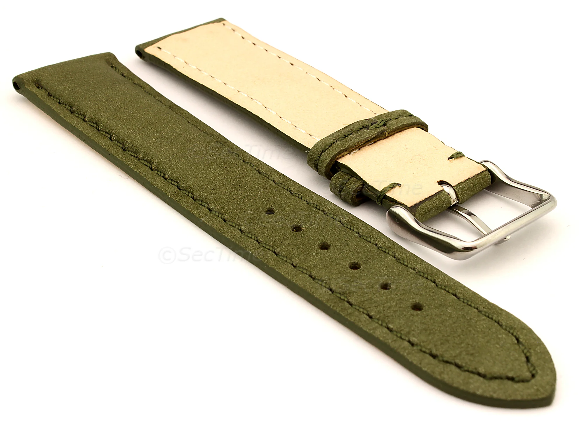 (image for) Genuine Nubuck Leather Watch Strap Band Evosa Olive Green 20mm (1)