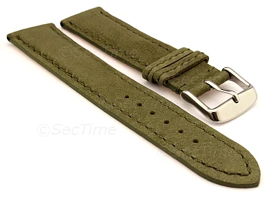 (image for) Genuine Nubuck Leather Watch Strap Band Evosa Olive Green 22mm
