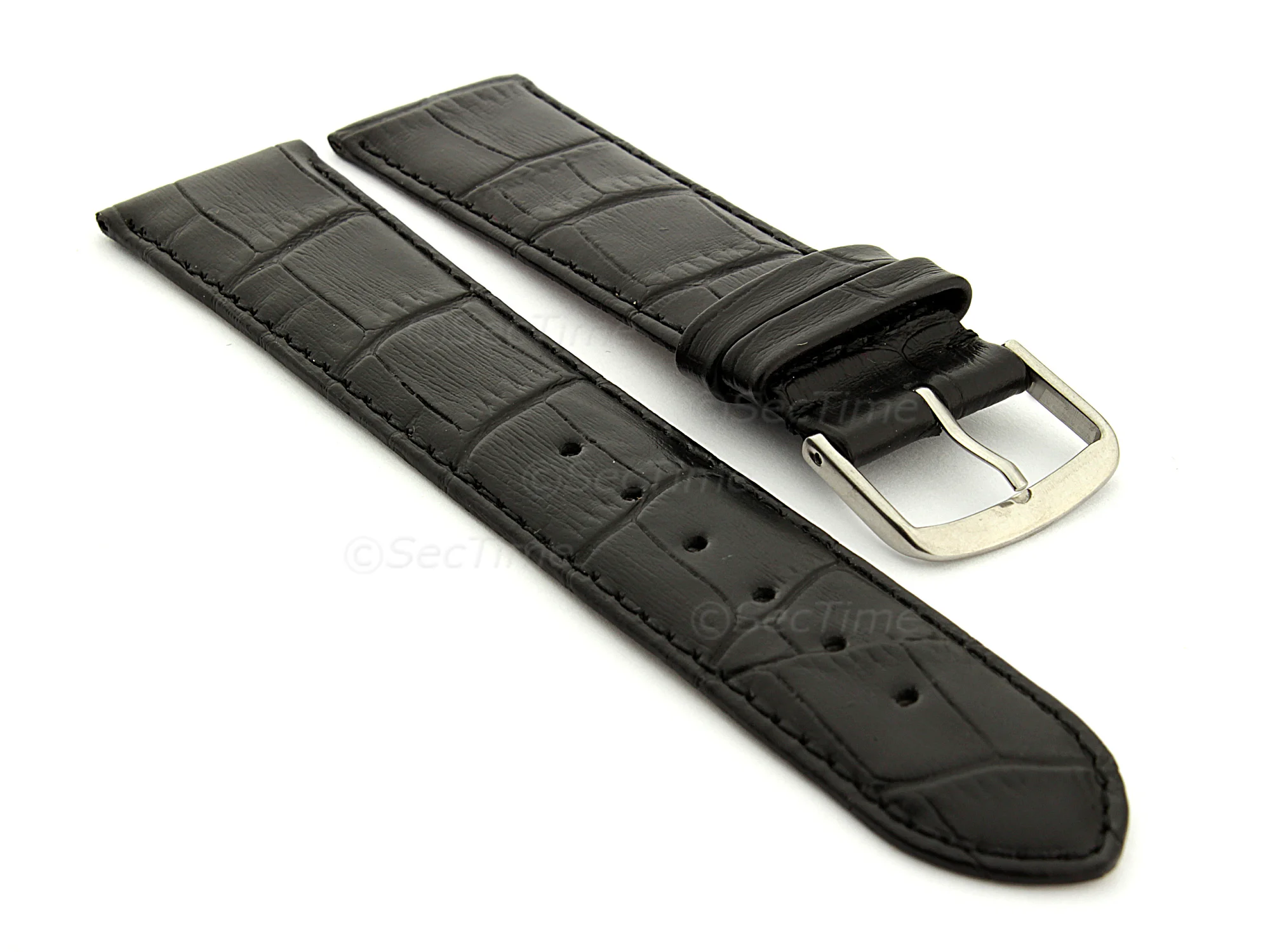 (image for) Extra Long Genuine Leather Watch Strap Croco Louisiana Black 20mm (1)