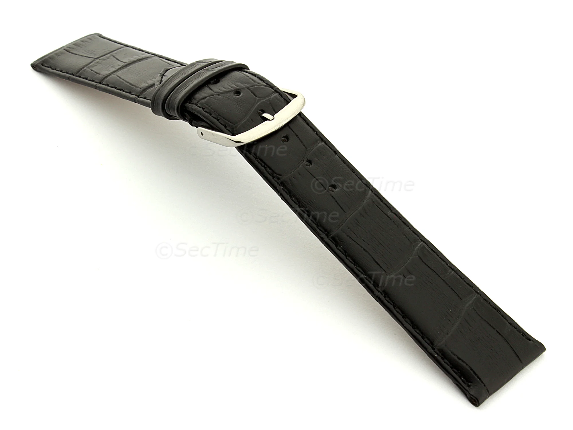(image for) Extra Long Genuine Leather Watch Strap Croco Louisiana Black 20mm