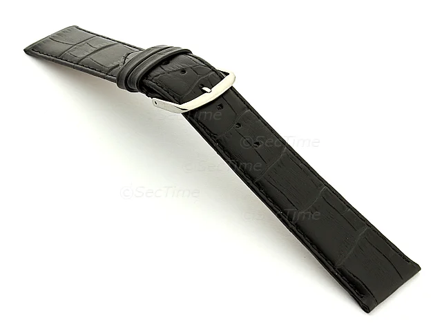 (image for) Extra Long Genuine Leather Watch Strap Croco Louisiana Black 20mm