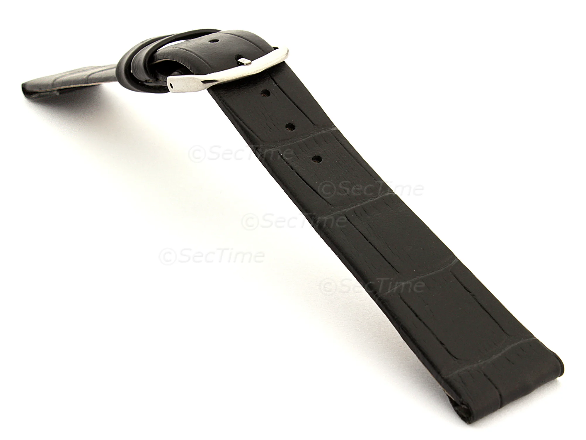 (image for) Extra Long Open Ended Leather Watch Strap Croco LM Black 16mm (1)