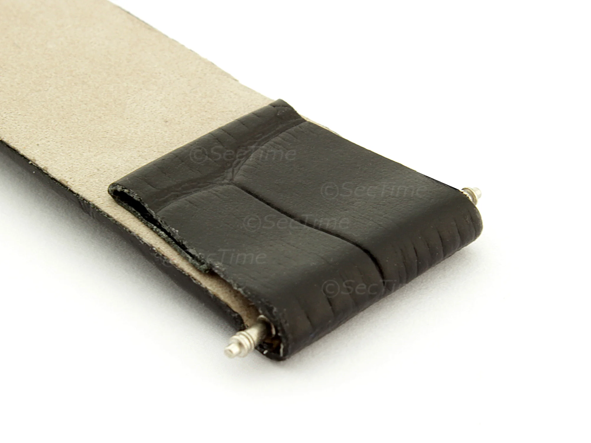 (image for) Extra Long Open Ended Leather Watch Strap Croco LM Black 16mm (4)